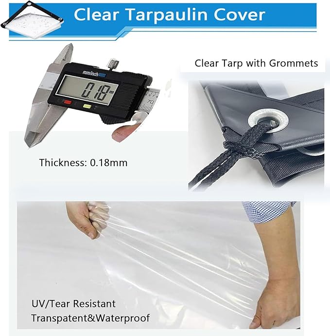 16x16FT Clear tarps, Heavy Duty Waterproof, Vinyl Tarp with Metal Grommets, UV & Tear Resistant, Clear Plastic Tarp for Porch, Outdoor, Patio, Chicken Coop Cover