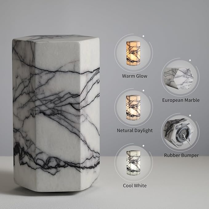 Handcrafted Real Marble Table Lamp, Stone Lamp