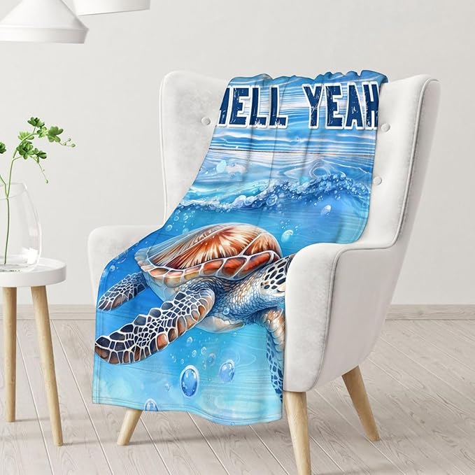 Turtle Gifts for Women - 60" x 80" Inches Cute Throw Blanket for Adults, Teens - Blue Cozy Furry Blankets for Sofa, Bed & Living Room
