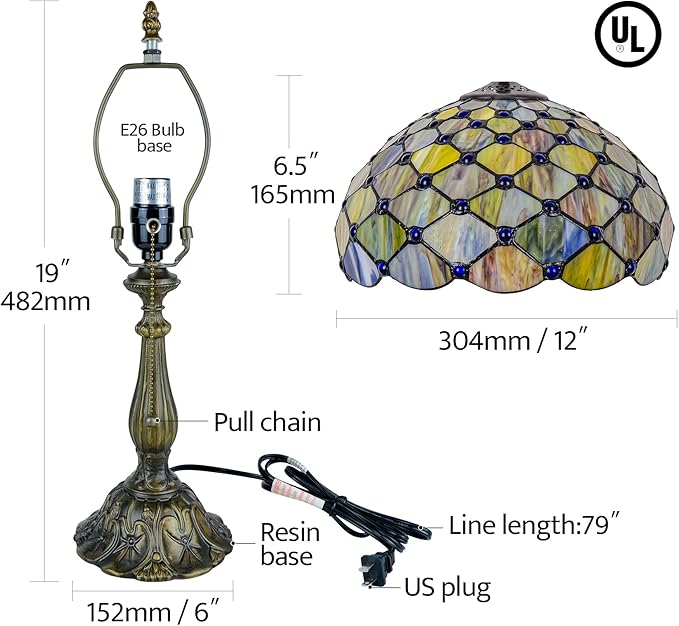 Tiffany Lamp Gradient Green Stained Glass Table Lamp Desk Bedside Reading Light
