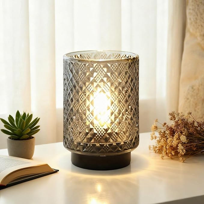 Battery Operated Lamp with Timer, Decorative Small Table Lamp, Glass Cordless