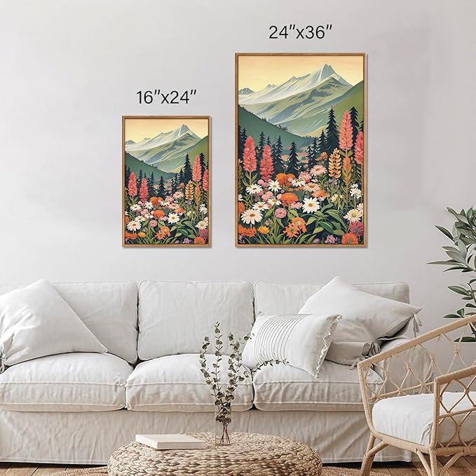 Tinonedraw Large Metal Mountain Framed Canvas Wall Art, Boho Rustic Sunrise Forest Wall Decor, 3 Piece Modern Nature Artwork, Vintage Wilderness Art Print for Living Room Bedroom Office 24"x36"x3