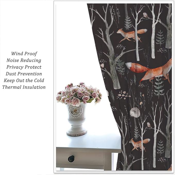 Rustic Forest Curtain, Woodland Country Hunting Animal Deer Fox Wildlife Bear Farmhouse Lodge Cabin Blackout Rod Pocket Windows Door Curtain for Bedroom Living Room Home Decor 72x63in