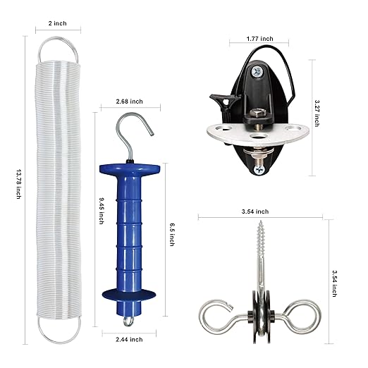 2 Pack Electric Fence Gate Kit, with Spring Gate Handle, 2 Anchor Insulators and 19.69-Feet Tension Big Spring，for Electric Fence Gate Livestock Fence Agricultural Fencing and Pasture