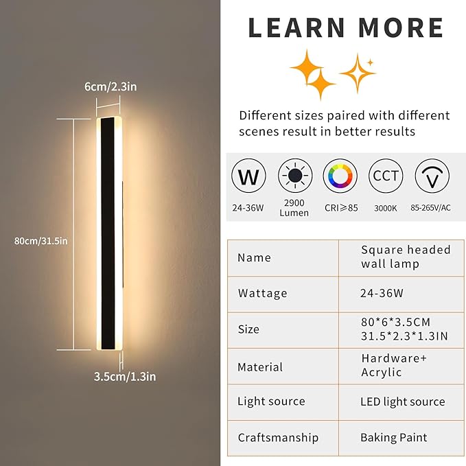 Mikeru 2pack 31.4inch Outdoor Wall Light Fixtures, 3000K Modern Outdoor Lights