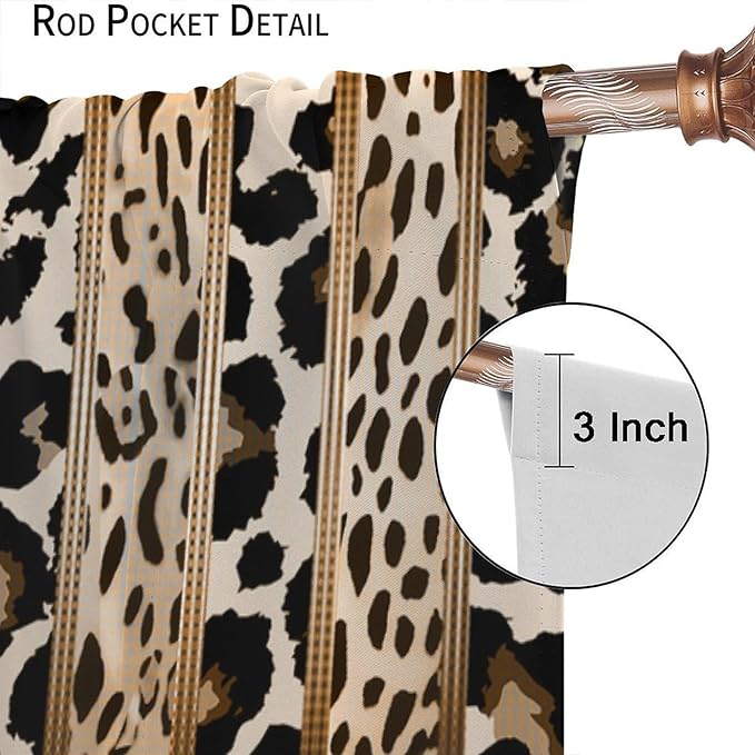 Leopard Curtains, Cheetah Wild Animal Geometric Stripe Wildlife Theme Window Drapes for Bedroom Living Room 42" W X 45" L