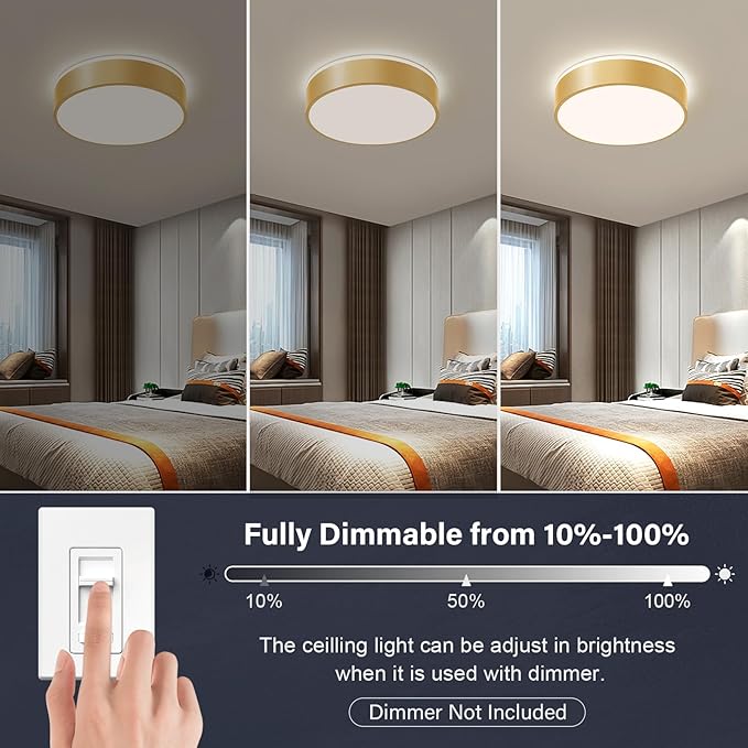 Dimmable Gold LED Large Flush Mount Ceiling Light, 5CCT 2700K-6000K Ceiling