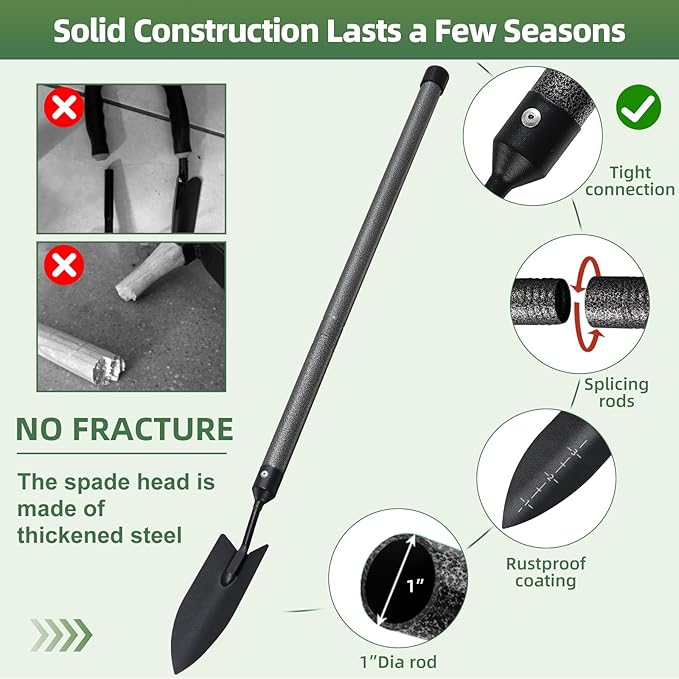 Garden Tool Set, 5Pcs Garden Tools with Extensions, Heavy Duty Rustproof Metal Gardening Tool Shovel Weeder Tiller Pruning Shear Gardening Supplies Garden Gifts for Women Kids