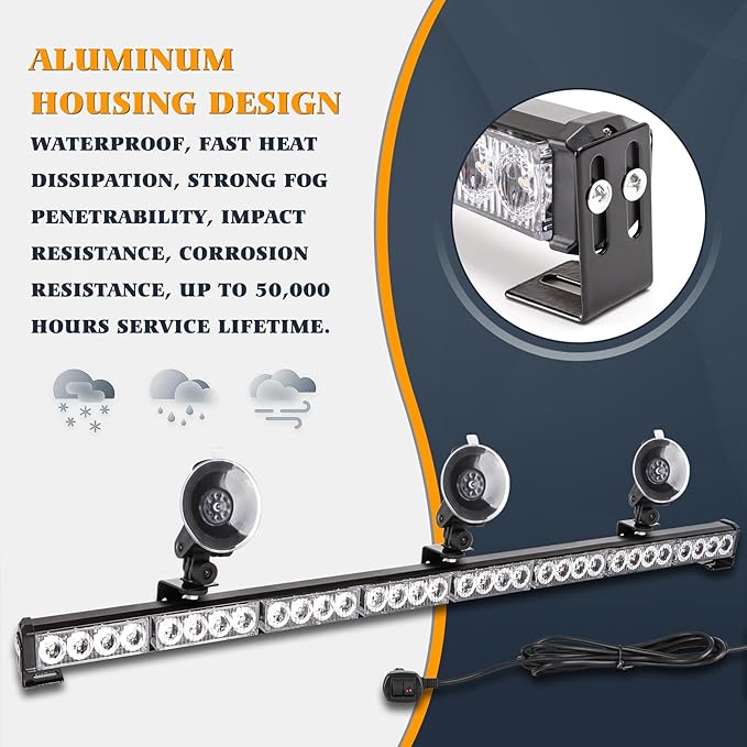 35.5 Inch Hazard Warning Emergency Traffic Advisor Strobe Light Bar 32 LED High