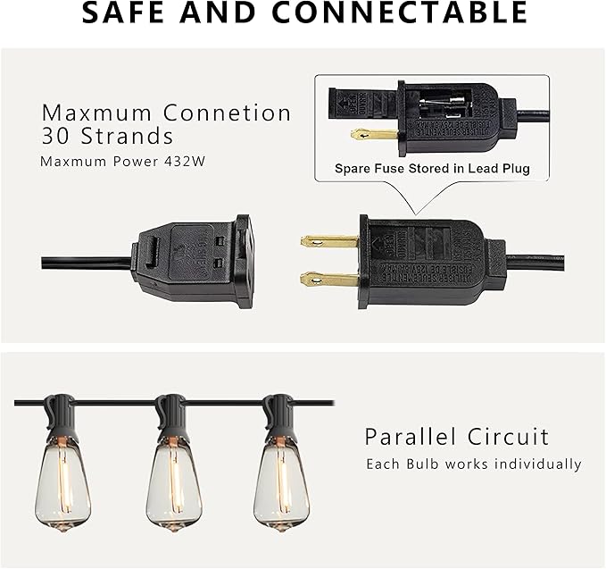 DAMAING Outdoor String Lights 50 FT Waterproof Patio Light String Lights