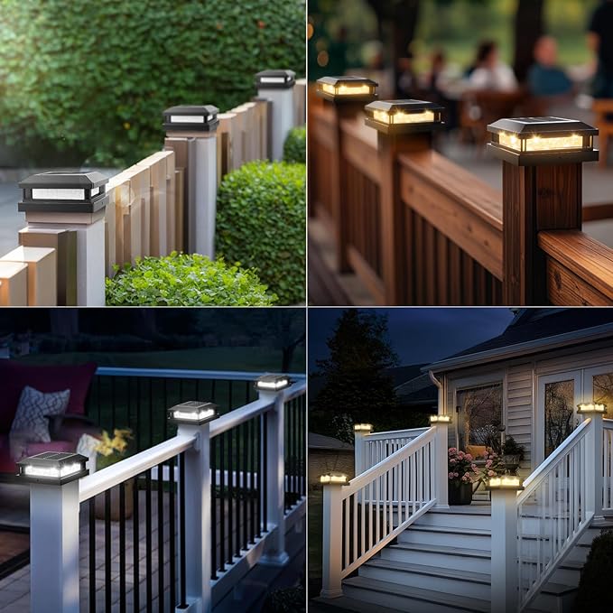 Solar Post Cap Lights Outdoor 8 Packs, Waterproof Solar Powered Deck Light