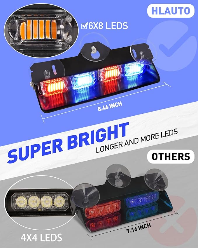 HLauto 2002L Emergency Dash Strobe Lights: Red Blue Safety Lights, Flashing
