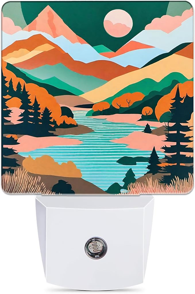 Pink Moon Mountain Night Light, River Plug into Wall