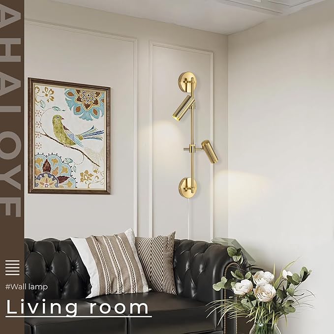 Gold Plug in Wall Sconces, 3 Lights Wall Mount Lamp