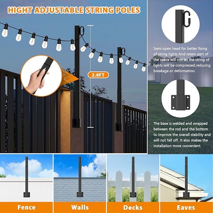 10 Pack 2.8Ft Suspension Outdoor String Light Poles