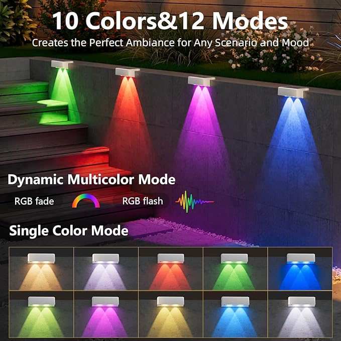VOLISUN Solar Deck Lights 12 Pack, Warm White, Cool White and RGB Color Glow