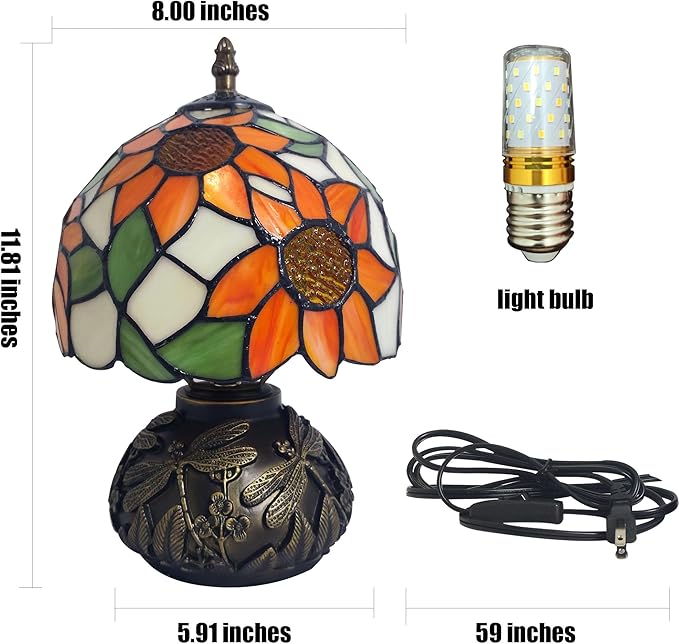 Sunflowers Tiffany Lamp 3-Way Stained Glass Style Bedside Reading Table Lamp