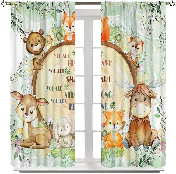 Kids Safari Animal Curtains Cute Watercolor Wildlife Jungle Window Treatments for Boys Girls Bedroom Inspirational Motivational Quotes Nursery Children Drapes for Living Room W42xL45