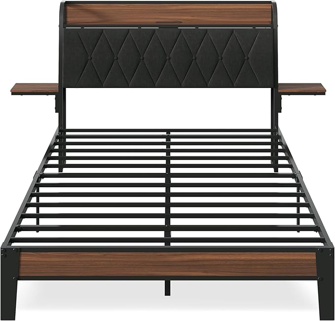WLIVE Full Size Bed Frame with Headboard, Upholstered Bed Frame with 2 Storage