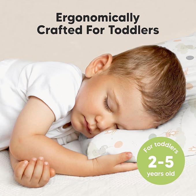 KeaBabies Toddler Pillow with Pillowcase, Jumbo 14X20 - Soft Organic Cotton Toddler Pillows for Sleeping - Machine Washable - Perfect for Travel, Toddler Bed Set (Escapade)
