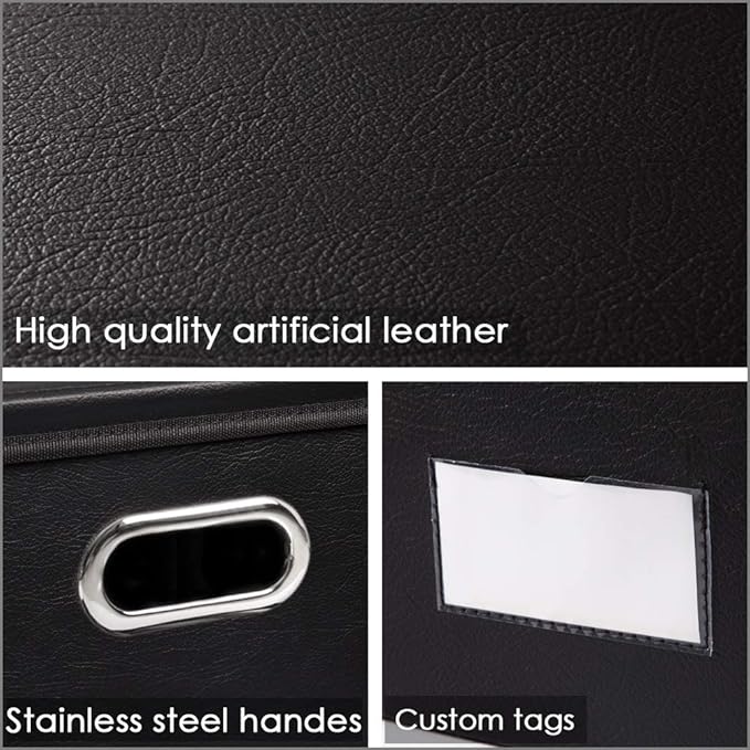 PRANDOM Foldable Storage Bins with Lids [5-Pack] Leather Fabric Collapsible Storage Boxes Organizer Containers Baskets Cube with Cover for Bedroom Closet Office Nursery Black (14.9x10.8x10)