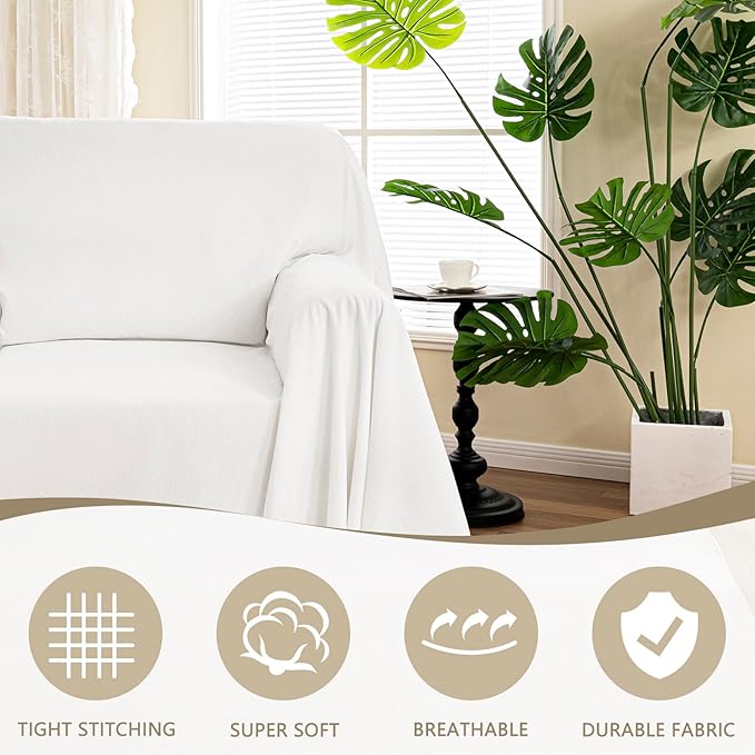 MYSKY HOME Chair Couch Covers - Sectional Couch Covers for Pet, Non Slip Soft Couch Cover, Washable Furniture Protector with Tassel Sofa Throws, Living Room, 71"x91", White