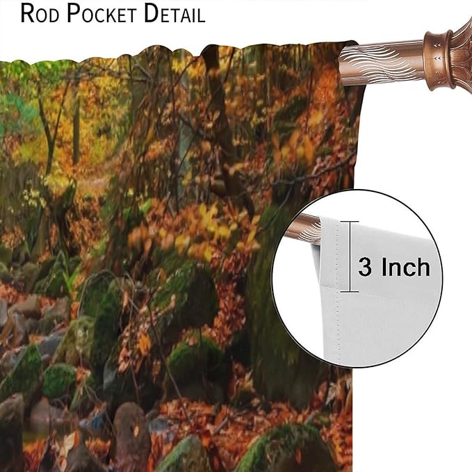 Autumn Waterfall Blackout Windows Curtains, Nature Autumn Forest Farmhouse Window Drapes, for Living Room Bedroom 42" W X 54" L
