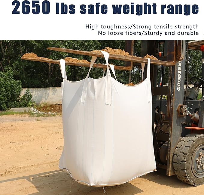 FIBC Bulk Bag - 2650 lbs Capacity, 39x39x39 inches, Polypropylene (PP), Open Top, White, Rectangular, Reusable, 10-Pack