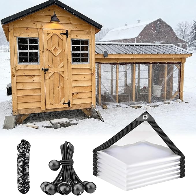Heavy Duty Chicken Coop Clear Tarp with Grommets 13x17 FT All-Weather Waterproof PVC Vinyl Anti-Tear Cover for Poultry Cage, Patio Covering, Outdoor Farm Shed, Pheasantry Runway, Greenhouse & More