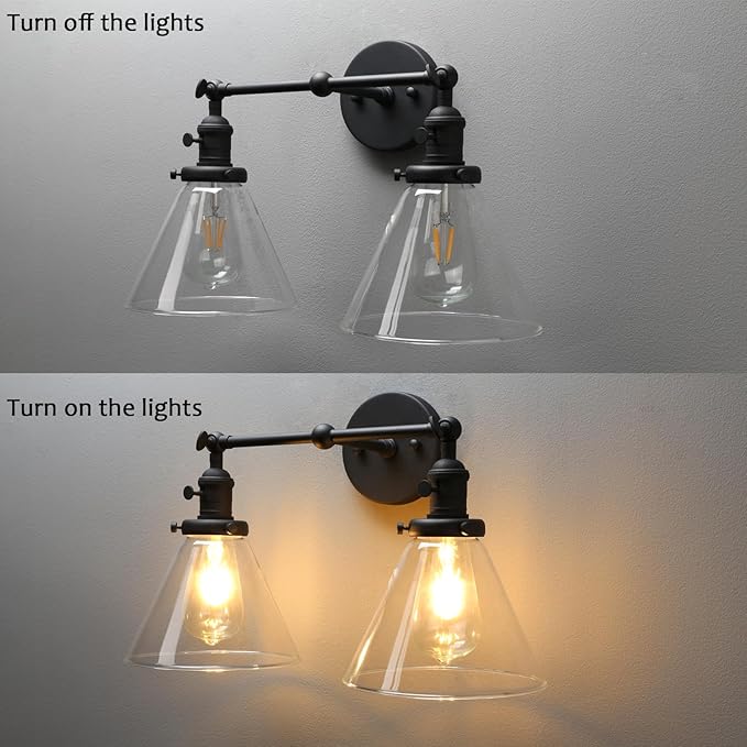 PERMO Double Sconce Vintage Industrial 2-Lights Sconce Antique Wall Sconces