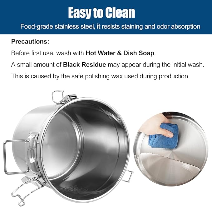 Stainless Steel Dog Food Storage Containers with Scoop, Fits up to 12Lbs, Large Pet Food Storage Container with Airtight Lid and Locking Clamp Metal Pet Food Bin for Dogs and Cats, Keep Fresh