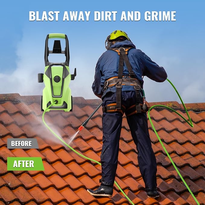 Pressure Cleaner 5000PSI Max 4.0GPM with 33FT Flexible Extension Hose, 4 Nozzles, Foam Cannon, Power Cleaner Powered for Cars, Patios, Driveways, Green