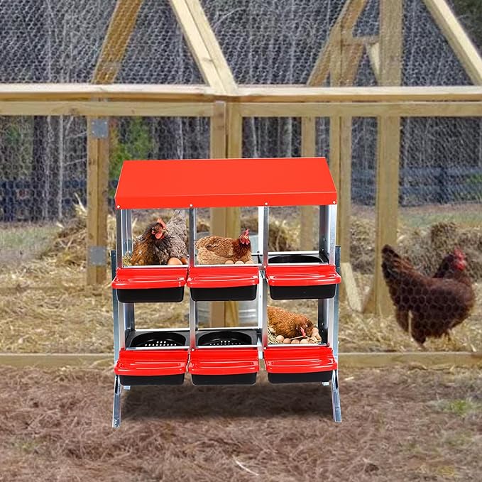 Chicken Nesting Box, 6 Hole 2 Layer Hen Nest Boxes with Legs, Roll Away Eggs Laying Boxes,Cleanable Pull Out Hen Roosting Boxes