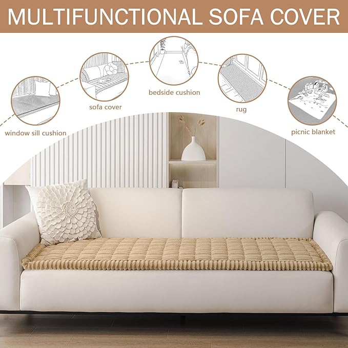 Smiry Couch Cover for Dogs Washable, Non Slip Fuzzy Pet Couch Covers for 3 Cushion Sofa Pet Friendly, Thick Soft Sofa Slipcovers Cushion Protector (Camel, 27.6" x 82.7")