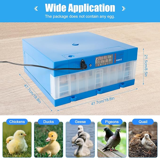 Automatic Egg Incubator,Digital Poultry Hatcher Machine,360° Automatic Egg Turning & Temperature Control,General Purpose Incubator for Hatching Chicken Duck Quail Eggs (48 Egg)