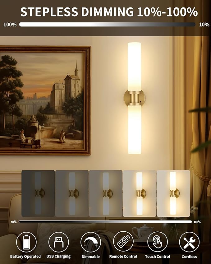 Rechargeable Battery Operated Wall Sconce, 8000mAh Cordless Wall Light