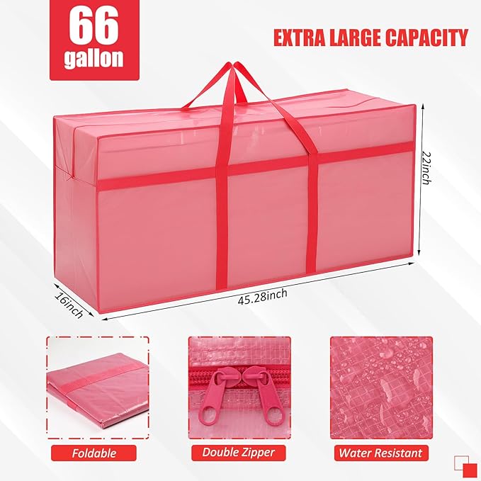 4 Pcs 66 Gallon Large Moving Bags with Zipper and Handles Foldable Storage Duffle Bags Heavy Duty Extra Large Totes for College Dorm Travel Clothes Blankets Bedding Moving (Jelly Pink)