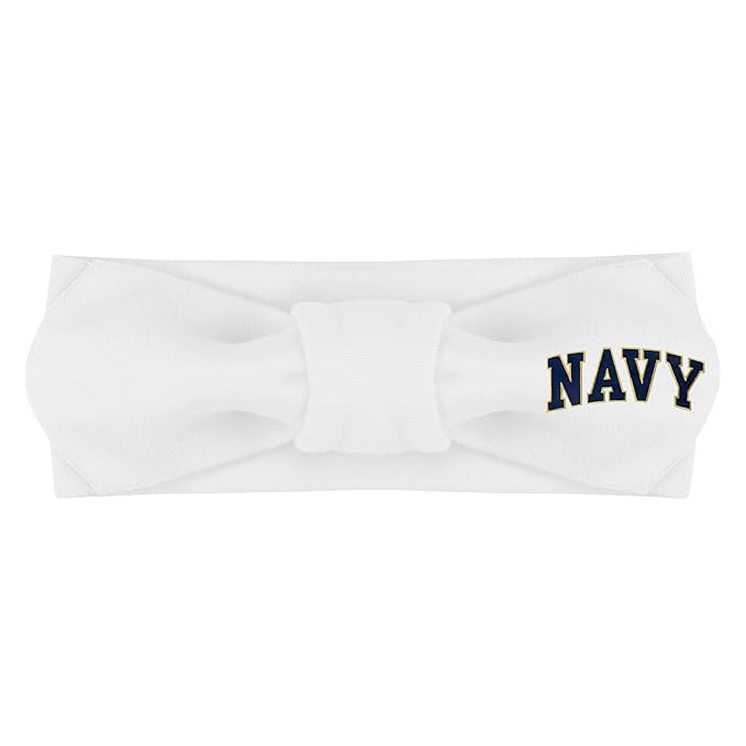 Creative Knitwear Navy Midshipmen Infant Girls White Solid Hair Knot Headband Embroidered Logo - Size Newborn - 4T