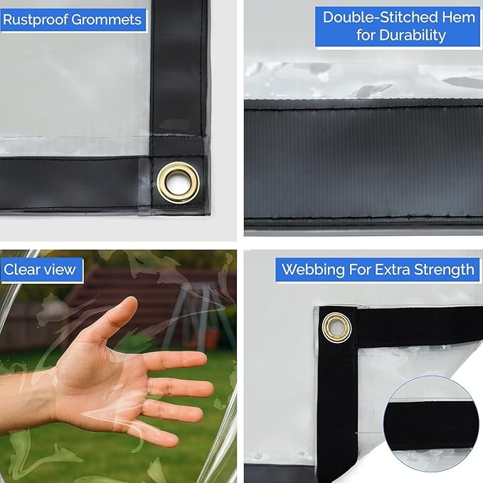 Covers & all Clear Tarp Heavy Duty Waterproof, 20mil Clear Tarp with Grommets, Outdoor Tarp for Patio Covers, Porch Screens, Greenhouses, Chicken Coop (12' H x 12' W Feet), Indoor or Outdoor Use