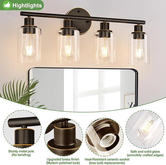 4-Light Bathroom Light Fixtures, Bathroom Wall Lamp
