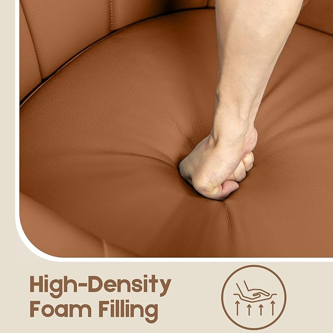 360° Swivel Accent Chair, Modern Leather Barrel Club Chair with Leather Upholstery and Sturdy Wood Base, Comfortable Armchair for Living Room, Bedroom, Reading Nook, Brown