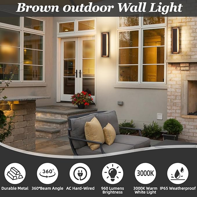 15.7'' Modern Exterior Outdoor Wall Light, Led Porch Front Door Lights Outdoor