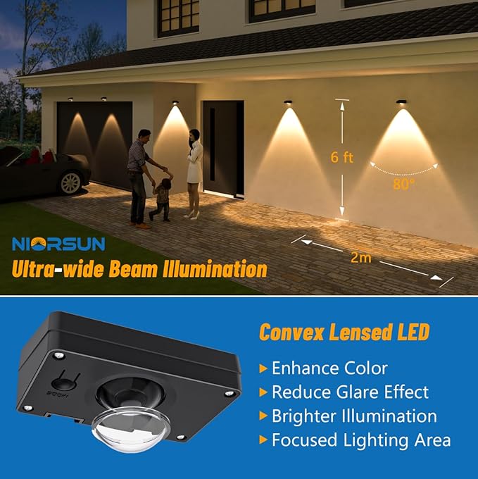 NIORSUN Solar Fence Lights Outdoor Waterproof, Warm & Cool White RGB，8 Pack LED