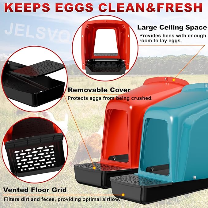 Chicken Nesting Box with Plastic Egg Trays, 8 Pack Nesting Boxes for Chickens with Egg Collection, Breathable Chicken Laying Boxes & Stackable Egg Tray for Chicken Coops and Farms - Red 8 Pack