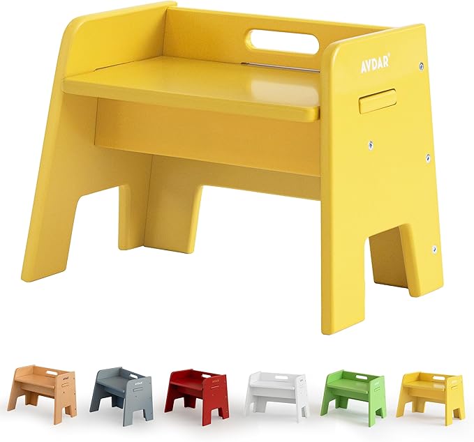 Wooden Step Stool for Kids, 14” One Step Stool for Toddlers, Heavy Duty Non-tip Non-Slip for Bedroom/Kitchen