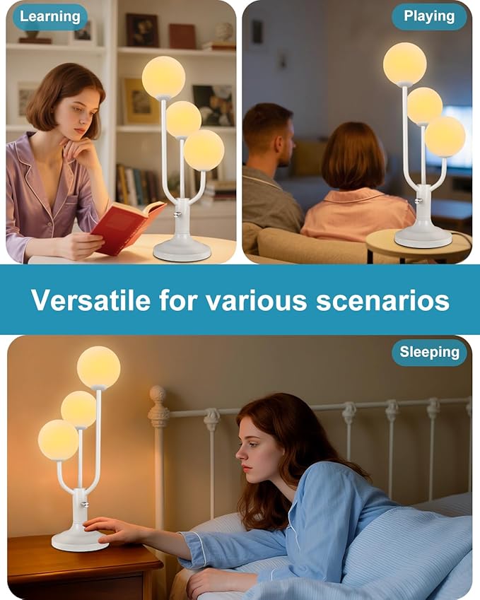 Lightdot Modern White Globe Table Lamp Dimmable Mid Century 3-Light Desk Lamp