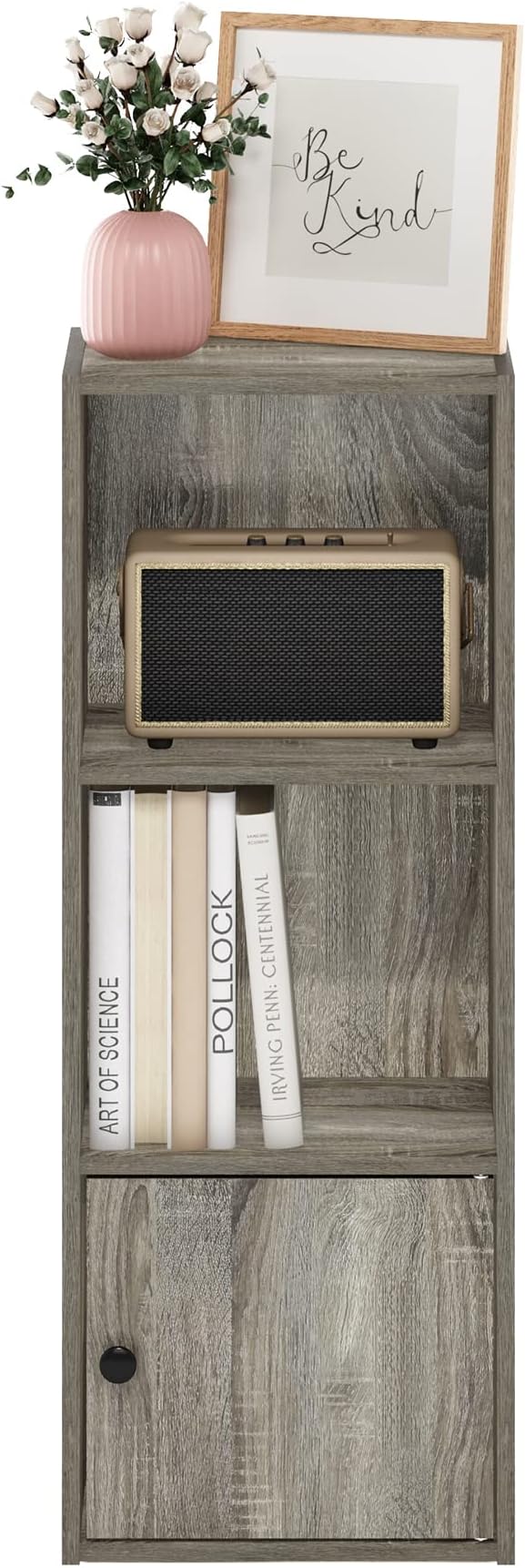 Furinno Luder Shelf Bookcase with 1 Door Storage Cabinet, French Oak