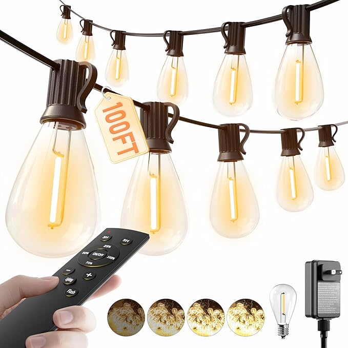 luckystyle 100FT LED Outdoor String Lights