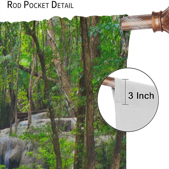 Forest Waterfall Blackout Curtains, Spring Nature Theme Natural Scenery Mountain Scenery Rod Pocket Window Drapes, for Bedroom Living Room 55" W X 63" L