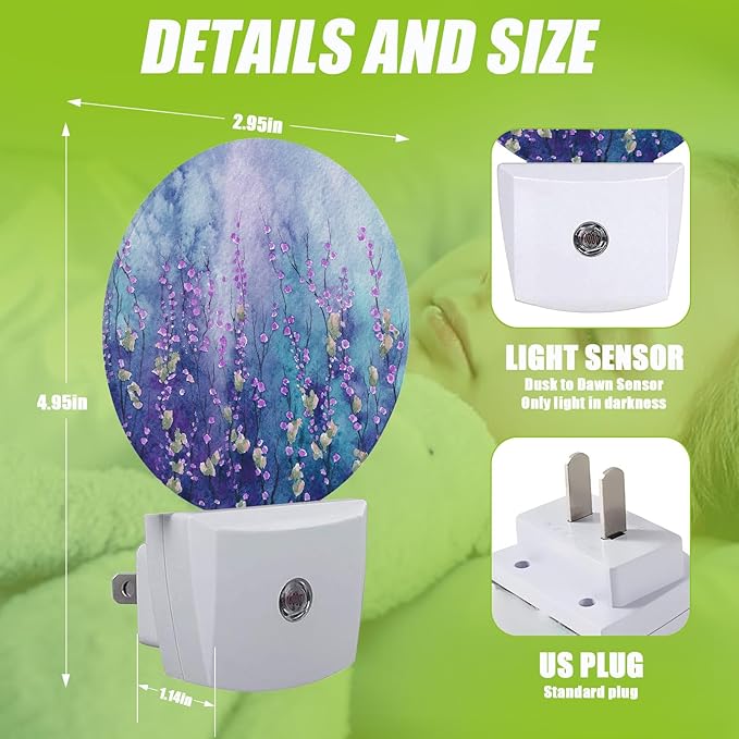 Spring Purple Flower Night Light, Floral Plug-in Night Lights
